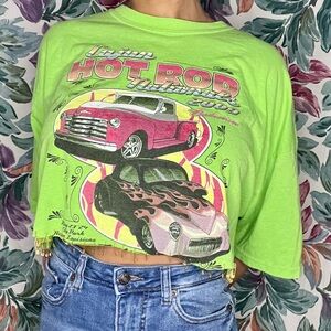 Neon Green Muscle Car Crop Top with Pins